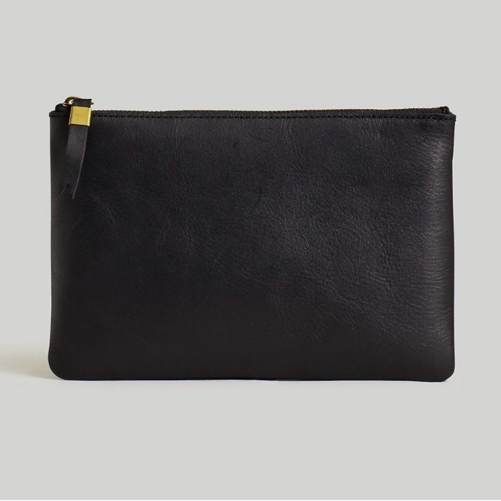 Madewell black leather clutch/pouch and key attachment